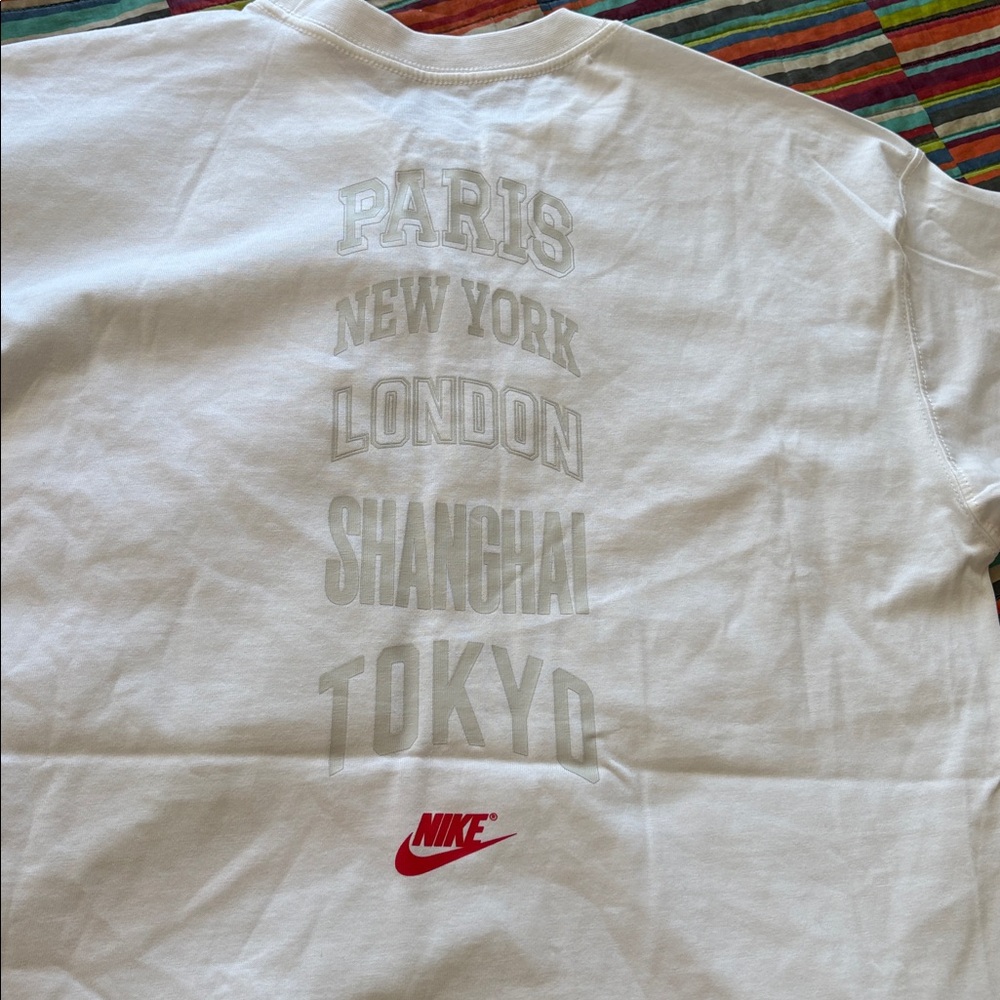 Nike White Short Sleeve Tee with Red Logo